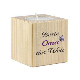 Wooden Tea Light Holder with German Text "Beste Oma der Welt" (Beste Oma der Welt), Birthday or Christmas Gift
