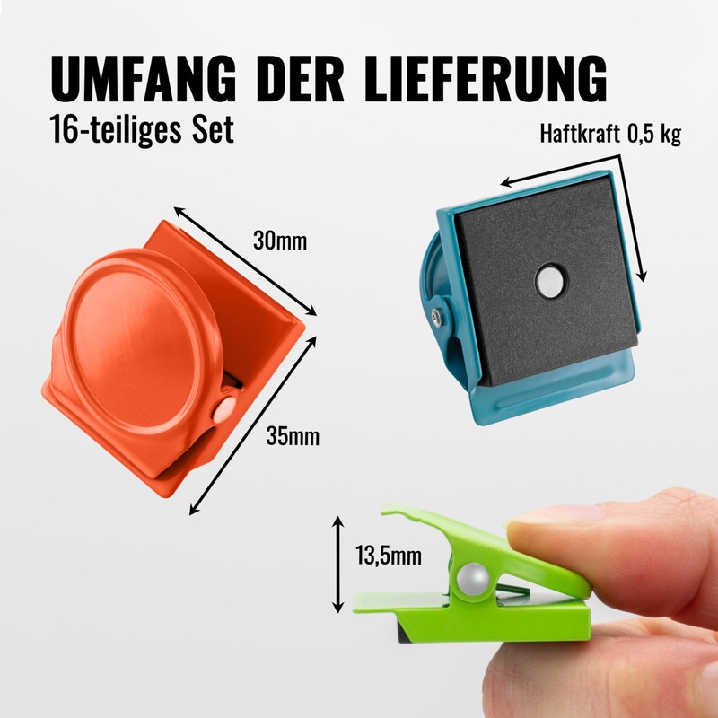 Poppstar 16 x magnetic clips (square memo clips with 0.5