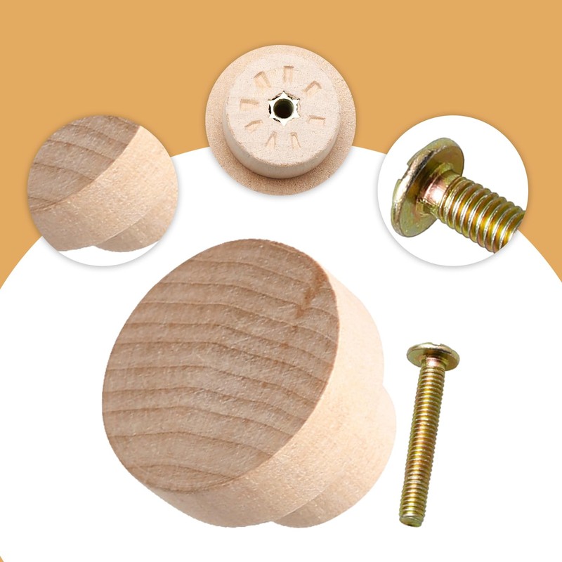 Rumyve 12PCS Door Knobs,Round Wood Drawer Handles with Screws,Natural Wooden