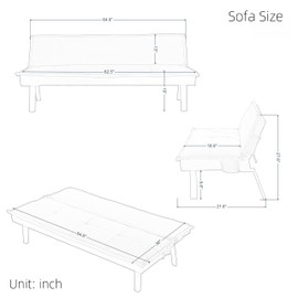 FONTOI Sofa Bed Couch Futon, 64.6" Convertible Sleeper Sofa with 5 Positions Adjustable Backrest, Velvet Couch Bed with Solid Wood Frame for Home Office Living Room Guest Dorm, Pink