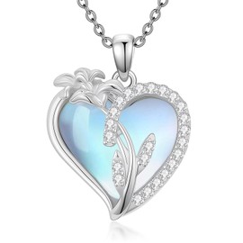 Pextrid 925 Sterling Silver Birth Flower Necklace for Women, Moonstone Sunflower/Tulip/Rose Necklace, Flower Pendant Necklace for Mother's Day Birthday Anniversary, with 18+2inch Chain (Style 1)