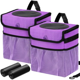 GPUSFAK Car Trash Can Pack of 2 Foldable Garbage Bin Leakproof 2.3 Gallons Car Trash Bag Purple