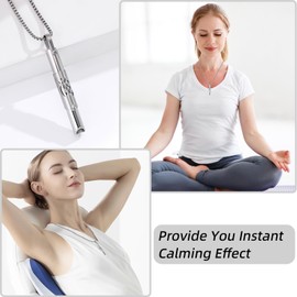 Fresilkora Breathing Necklace, Anxiety Relief Necklace, Stop Vaping Breath Link for Stress Relief & Calm Carry, Whistle Aids Air Inhaler for ADHD Yoga Meditation, Relax Gifts for Men Women (Silver)