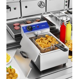DULONG Commercial Electric Deep Fryer,10.57/10L Countertop Stainless Steel Deep Fryer with Basket,1500W Temperature Control Single Large Tank Fryer for Restaurant Home Kitchen
