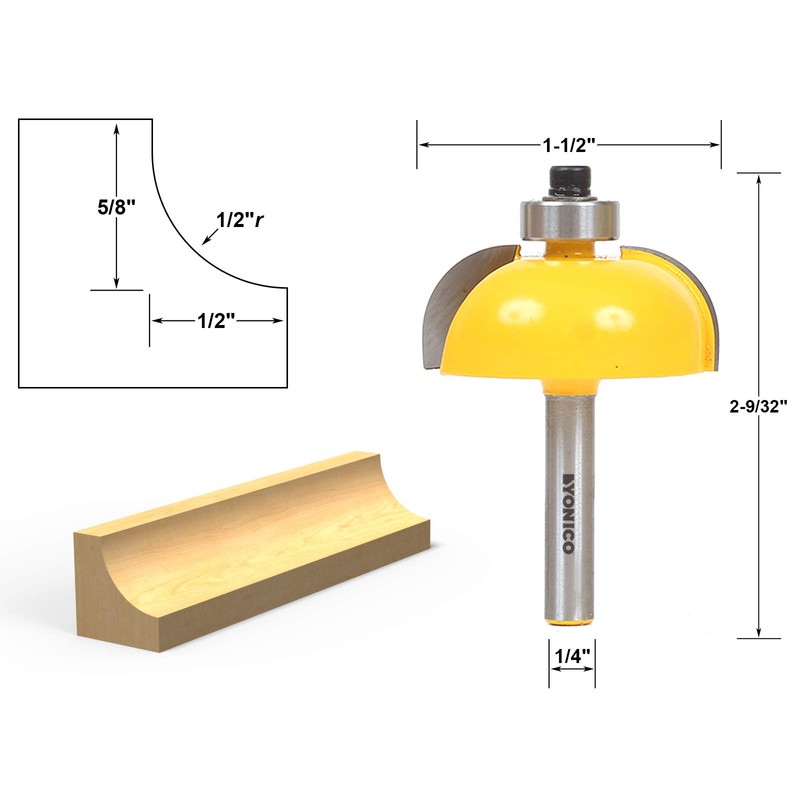 YONICO Router Bits Edge Forming Cove 1/2-Inch Radius 1/4-Inch Shank