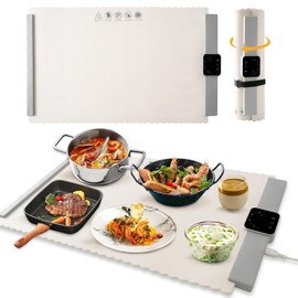 Asmako Electric Warming Tray with 5 Temperature Setting Rollable -2024 New Upgrade Portable Silicone Food Warmer Plate Fast Full Surface Heating Auto-Off Food Warmer （Any Wooden Table Can Be Used）