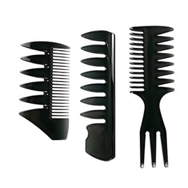 Professional Hair Styling Comb Set, Black, Wide Tooth Detangling Combs, 3 Pack, 6.1 Inch Length, for Men's Thick, Curly Hair
