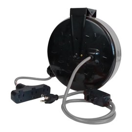 FNXPOW 30 Ft Retractable Extension Cord Reel, 16/3 SJTW Power Cord with 3 Electrical Outlets, Ceiling or Wall Mount, 10 Amp Circuit Breaker, Metal Plate, UL Listed, Grey