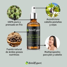 Aceite de Ricino Orgánico 100% Puro y Natural - Prensado en Frío, Sin Hexanos, Sin Refinar - Para Crecimiento de Cabello, Pestañas, Cejas y Piel - Hidratante y Nutritivo