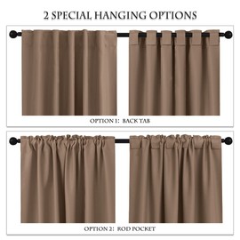 PONY DANCE Decorative Window Drapes - Blackout Thermal Insulated Curtain Draperies Home Decoration Back Tab/Rod Pocket Blackout Curtain Panels for Bedroom, 42-inch by 63-inch, Mocha, Set of 2