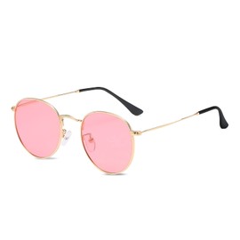 LumiSyne Retro Round Sunglasses, Boston Sunglasses, Men's, Women's, Steampunk Type, Date Glasses, Polarized UV400, UV Protection, Round Color Lens, Metal Frame, Small Face, Stylish, dark pink/gold