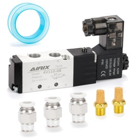 AIRIX 4V110-06 Pneumatic Solenoid Valve DC24V, 2 Position 5 Way, 1/8" NPT, Pilot-Operated Single Coil, Fast Response Electric Air Valve with Junction Box & Quick Connect Fittings