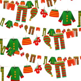 Christmas Decoration Elf Washing Line - Cardboard Elf Clothing Items, 10 Metres of String and Mini Wooden Pegs - Cheeky Elves Fun Novelty Make Your Own Christmas Decoration