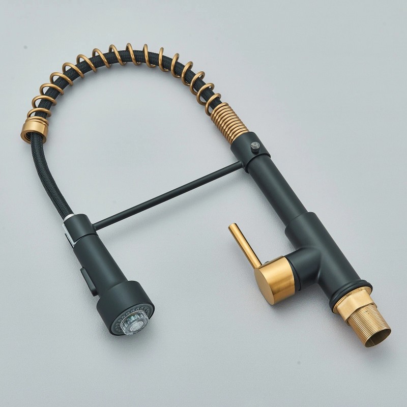MVMHOME Black and Gold LED Kitchen Faucet with Pull Down