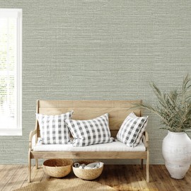 JiffDiff Grasscloth Wallpaper Peel and Stick Green Grassweave Peel & Stick Wallpaper Textured Stick on Wallpaper Contact Paper 17.3"x240"