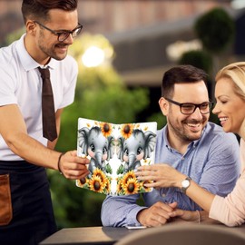 KUJKBFWJ Funny Elephant - Server Books for Waitress - Cute Server Guest Book with Zipper Pocket & Note Pad Holder | PU Leather Waiter Book Organizer, Fit for Apron - Server Wallet