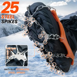 Crampons for Winter Hiking Boots,Upgrade 25 Spikes Traction Ice Cleats for Women Men Boots Shoe Ice Snow Grips Safe Walking Climbing Mountaineering (XL-1)