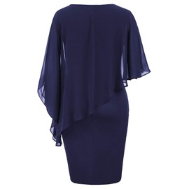 Hanna Nikole Women's Round Neck Sheer Chiffon Capelet Sheath Dress Cocktail Dresses for Women Party M Navy Blue