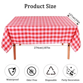 2Pcs Disposable Tablecloths,Elegant & Durable Tablecloth for Parties, Plastic Rectangle Waterproof Table Covers 54 x 108In,Table Cloths for Parties Birthdays Weddings Picnics (Red checks)