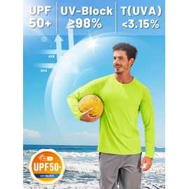 TACVASEN Men's Outdoor UV Rash Guard Shirts UPF 50 Long Sleeve Sun Protection SPF Gardening Boating Running Lightweight Quick Dry Bright Green XL