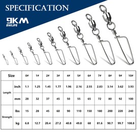 9KM DWLIFE 20pcs Ball Bearing Fishing snap Swivels, 8 Sizes Stainless Steel Swivel with Coastlock,Fishing Terminal Tackle for Saltwater Freshwater Sea Fishing