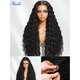 Nadula Pre Everything Glueless Water Wave 13x4 Hd Lace Front Wigs Human Hair with Invisible Drawstring Wet and Wavy Bye Bye Knots Glueless Wig Pre Plucked Pre Cut Lace Ready to Wear Front Wig 18inch
