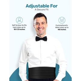 S.H. Churchill & Co. - Juego formal de pajarita y cummerbund de satén para hombre, Negro -, Talla única