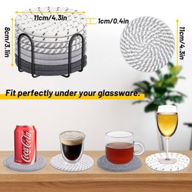 Mckanti 8 Pcs Drink Coasters with Holder, 4 Colors Absorbent Coasters for Drinks, Minimalist Cotton Woven Coaster Set for Home Decor Tabletop Protection Suitable for Kinds of Cups, 4.3 Inches.