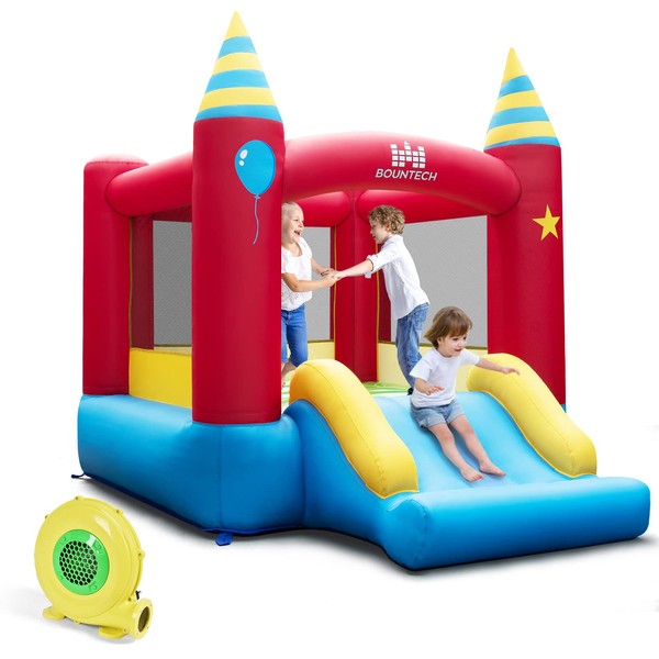 BOUNTECH Inflatable Bounce House, Bouncy House for Kids Indoor Outdoor Family Fun with Large Jumping Area, Slide, 480w Blower, Portable Backyard Toddler Bouncer Castle for Birthday Party Gifts