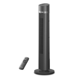 PELONIS 40 inch Bladeless Tower Fan for Bedroom, Standing Fan with Remote Control, 26ft/s, 90° Oscillation, 3 Speed Settings, 27 Db, 3 Modes, 15-Hour Timer, LED Display, Fan that Blows Cold Air, Grey