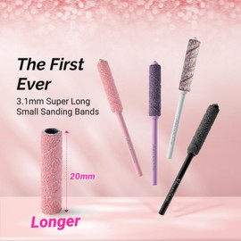 MelodySusie 50 Pcs Nail Drill Bits Super Long Small Sanding Bands with 3.1mm Crystal Mandrel Bit, 120 Medium Grit Nail File for Acrylic Nails Gel Manicures and Pedicure, Pink