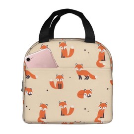 Vintage Cute Little Red Fox Lunch Bag for Women & Men Adult Insulated Lunch Box, Small Leakproof Cooler Food Lunch Containers Reusable High Capacity Lunch Tote Bags for Work, Travel, Outdoor