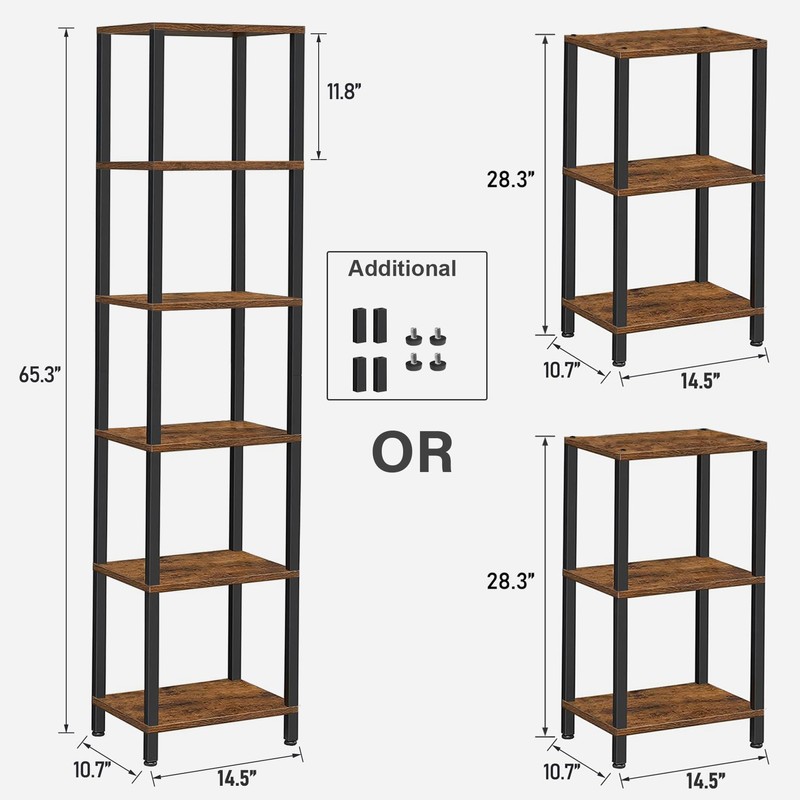 TUTOTAK Bookshelf, 6-Tier Tall Book Shelf, Narrow Bookcase for Small