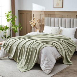 NEWCOSPLAY Super Soft Queen Blanket Sage Green Premium Silky Flannel Fleece Leaves Pattern Lightweight Bed Blanket All Season Use (Sage, Queen(90"x90"))