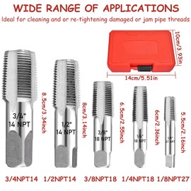 5 Piece NPT Pipe Tap Set, Professional NPT Thread Forming Tap with Storage Box Precision Carbon Steel 3/4" 1/2" 3/8" 1/4" 1/8" NPT Tap Drill Bit for Clean Accurate Thread Plumber Mechanic Cutting tool