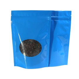 Double-Sided Matte/Glossy Color with Clear Round Window Stand-Up Pouch (100 Bags/Pack) (4.7" x 7.1", Glossy Blue)