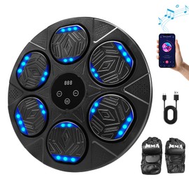 iMeshbean Music Boxing Machine, Wall Mounted Boxing Machine with Gloves, Smart Bluetooth Music Boxing Interactive Punching Machine for Adults Kids Home Indoor Gym (Round Style)