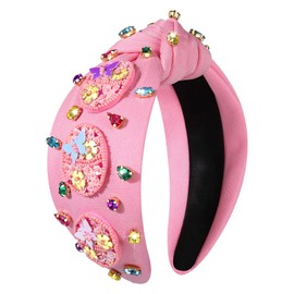 Easter Headbands for Women Colorful Easter Egg Carrot Bunny Headband Embellished Crystal Rhinestone Wide Top Knot Headband Easter Outfits Accessories Spring Holiday Headwear Gifts (Beaded Easter Egg)