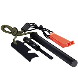 AOFAR Fire Starter, AF-376 Ferrocerium (Ferro) Rods, Fire Starter Kit with Two Multi-Tool Fire Strikers, 80dB Survival Whistle, Paracord Lanyard for Camping, Hiking, Emergency Rescue (1/25.1 Inch)