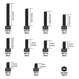 YOUYIDUN - M6 Nuts and Bolts Set, 100 Pcs Hexagon Socket Head Cap Screws, Hex Socket Cap Head Screw, Black Machine screws Bolts and Nuts Assortment Kit, for DIY Bicycle Motorcycle Repair