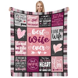 CAPRIFIC Gifts for Wife From Husband, Birthday Gifts for Her Black and Pink Blanket Romantic Gifts for Her, Wedding for Wife, for Wife （To My Wife）