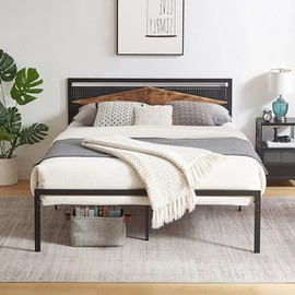 VECELO Industrial Pegbroad Bed Frame Full with Headboard, Noise-Free and Easy Assembly Design, Non-Slip Mattress Foundation with Strong Metal Slats, Black