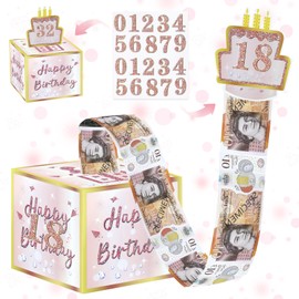 ZAOHUI Happy Birthday money box cash gift pull for Any Age, Surprise Money Gift Box with DIY Stickers and Pull Out 50 Clear Bags for Giving Cash to Girls and Women at Birthday Parties