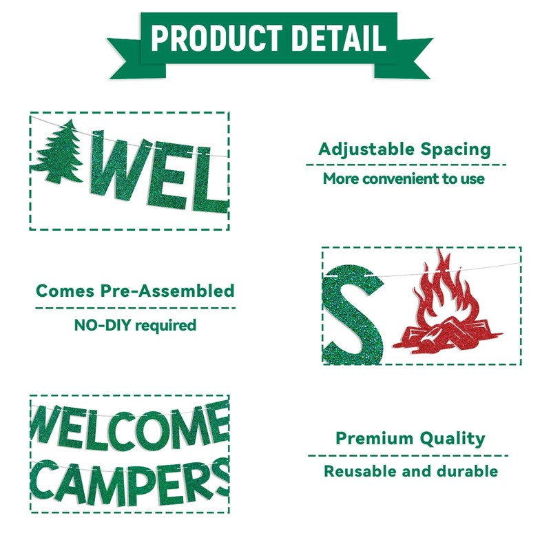 Welcome Campers Banner - Camping Theme Birthday Bachelorette Party Decor,