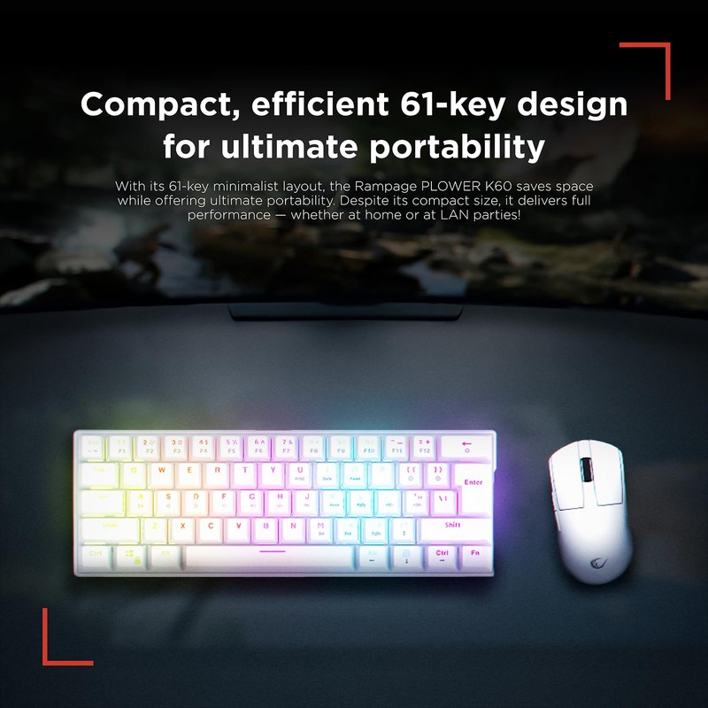 Rampage K60 Mechanical Gaming Keyboard – 62 Keys, Compact 60%