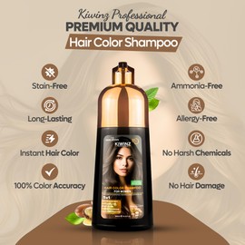 Kiwinz Professional Hair Color Shampoo for Women – 5 in 1 Hair Dye Shampoo for Grey Hair - Instant Hair Dye with 100% Color Accuracy - Natural Ingredients - Ammonia Free - 500ml [Dark Brown]
