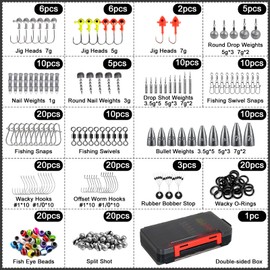 Leeko 198 Piece Fishing Accessory Kit, Fishing Accessories Tackle Box with Tackle Included, Fishing Hooks, Fishing Weights Sinker, Spinner Blade, Fishing Equipment for Bass, Bluegill, Crappie, Fishing