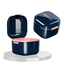 Denture Case, Mouthpiece Case, Retainer Case, Stylish, Spot Denture Cleaning Case, Antibacterial, Heat Resistant to 212°F (100°C) (Navy)