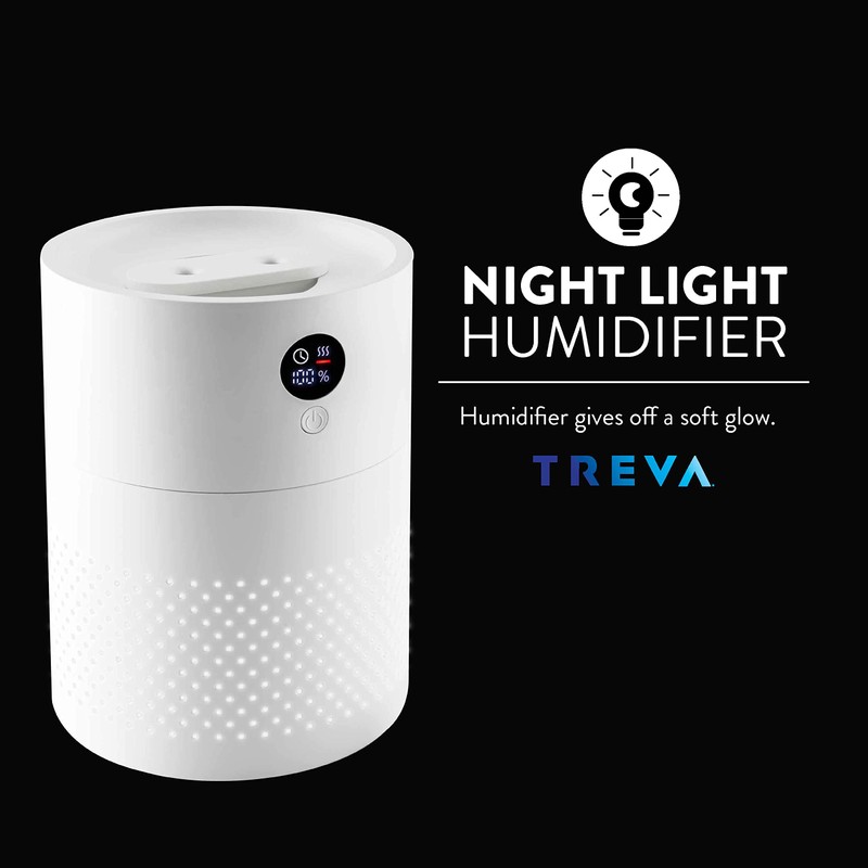 TREVA Portable Cool Mist Humidifier 2 Liter Capacity Rechargeable Battery