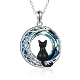 CRMAD Black Cat Necklace for Women Sterling Silver Moon Irish Jewelry (crystal 4)
